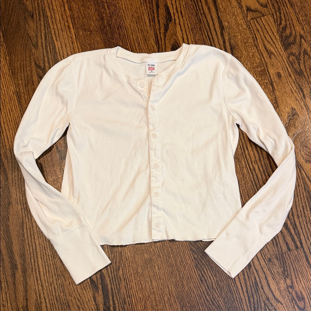 Re/Done White Crewneck button front T-Shirt